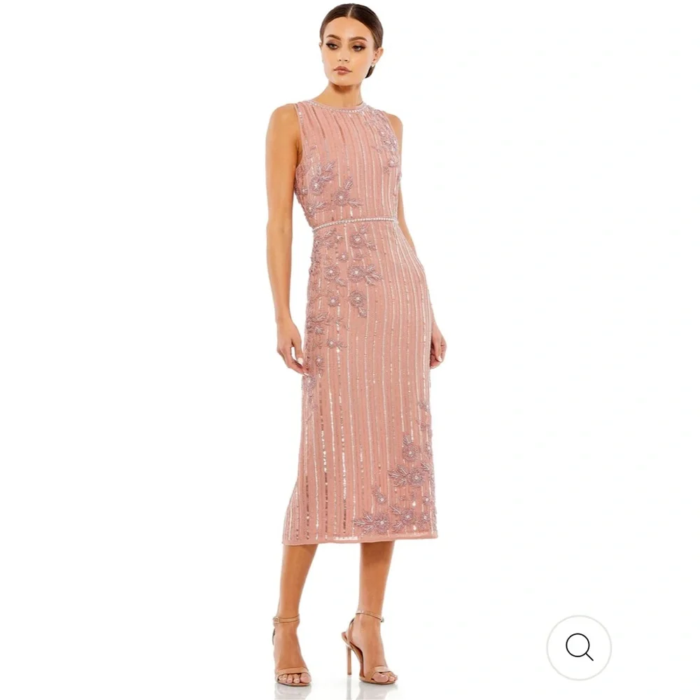 Mac Duggal STRIPED FLORAL EMBELLISHED SLEEVELESS MIDI DRESS size 10 - Picture 12 of 12